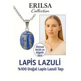 Sertifikalı Oval Lapis Lazuli Taşı Doğal Taş Kolye Gümüş Aparatlı Zihinsel Netlik Bilgelik Sağlar