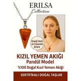 Sertifikalı Pandül Model Kızıl Yemen Akiği Kolye – Nazar ve Stres Karşıtı Koruma Taşı