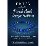 Sertifikalı Panik Atak Denge Halkası – Mavi Topaz Doğal Taş 8 Mm Enerji Bilekliği Ayarlanabilir