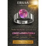 Sertifikalı Pembe Aura Kuvars Yüzük Doğal Taş Ayarlanabilir El Yapımı Şık Tasarım
