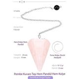 Sertifikalı Pembe Kuvars Taşı Pandül Sarkaç Hem Pandül - Hem Kolye Doğal Pembe Renk 40 cm