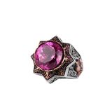 Sertifikalı Pembe Spinel Taşlı Erkek Yüzük – Bronz Detaylı 925 Ayar Gümüş – Değerli Taş Sertif