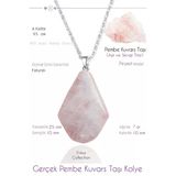 Sertifikalı Piramit Model Gerçek Pembe Kuvars Taşı Kolye