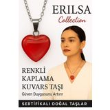 Sertifikalı Renkli Kaplama Kuvars Taşı Kolye (Kırmızı) – Tutku, Güç ve Koruyucu Enerji Taşı