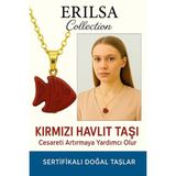 Sertifikalı Sarı Renkli Balık Model Kırmızı Havlit Taşı Kolye