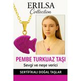 Sertifikalı Sarı Renkli Balık Model Pembe Turkuaz Taşı Kolye – Sevgi, Şans ve Ruhsal Koruma Taşı