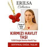 Sertifikalı Sarı Renkli Kelebek Model Kırmızı Havlit Taşı Kolye – Enerji, Denge ve Dönüşüm Taşı