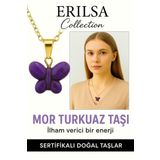 Sertifikalı Sarı Renkli Kelebek Model Mor Turkuaz Taşı Kolye – Ruhsal Denge, Şans ve Yenilenme Taşı