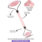 Sertifikalı Silver Pembe Kuvars Taşı Yüz Masaj Aleti - Kütle Hediyeli