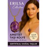 Sertifikalı Tel Sargılı Doğal Ametist Taşı Kolye – Altın Kaplama Sakinlik Ve Koruma Taşı