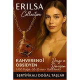 Sertifikalı Tel Sargılı Doğal Kahverengi Obsidyen Taşı Kolye – Altın Kaplama Koruma Taşı