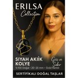 Sertifikalı Tel Sargılı Doğal Siyah Akik Taşı Kolye – Altın Kaplama Koruma Ve Denge Taşı