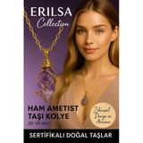 Sertifikalı Tel Sargılı Gold Renkli Doğal Ham Ametist Taşı Kolye – Zihinsel Denge Ve Arınma Taşı
