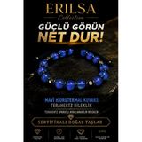 Sertifikalı Terahertz - Aura Mavi Hidrotermal Kuvars Taşı Bileklik - 8 Mm Ayarlanabilir Unisex