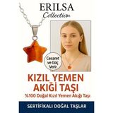 Sertifikalı Yıldız Kesim Kızıl Yemen Akiği Kolye – Nazar ve Stres Karşıtı Doğal Taş