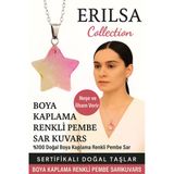 Sertifikalı Yıldız Model Boya Kaplama Renkli Pembe Sarı Kuvars Doğal Taş Kolye