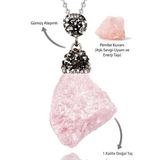 Sertifikalı Zirkon Taşlı Ham İşlenmemiş Pembe Kuvars Taşı Kolye