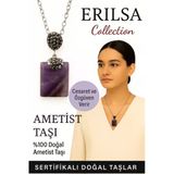 Sertifikalı Zirkon Taşlı Model Doğal Ametist Taşı Kolye – Cesaret ve Özgüven Veren Şık Tasarım