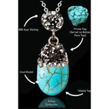 Sertifikalı Zirkon Taşlı Oval Model Firuze Taşı Kolye (Turkuaz Taşı)