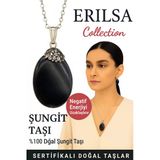 Sertifikalı Zirkon Taşlı Şungit Doğal Taş Kolye – Negatif Enerji Koruma Denge Ve Şifa Taşı