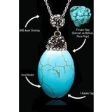Sertifikalı Zirkon Taşlı XL Oval Model Firuze Taşı Kolye (Turkuaz Taşı)
