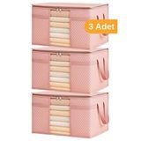 Sertstil 3 Adet - Pencereli Kazak Kıyafet Hurcu 45 X 40 X 30 Cm - Pembe Benekli