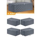 Sertstil 4 Adet - Çekyat Baza Tipi Hurç - Baza Altı Büyük Boy Saklama Hurcu 64 X 45 X 22 Cm Gri