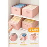 Sertstil 4 Adet - Kıyafet Saklama Kutusu | Dolap Içi Düzenleyici 45x25x20cm - Pembe Puantiye