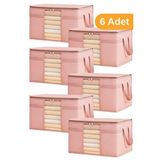 Sertstil 6 Adet - Pencereli Kazak Kıyafet Hurcu 45 X 40 X 30 Cm - Pembe Benekli