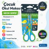 Serve Berry Çocuk Okul Makası 13,5 cm Paslanmaz Çelik Yuvarlak Uç Yumuşak Sap Neon & Pastel 8 Varyasyon - MKSAFR2