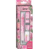 Serve Deep Doğa Temalı Mekanik Versatil Uçlu Kalem Uç-Silgi 3 Lü Okul Seti 0.7 - Pembe