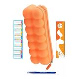 Serve Oshi Silikon Kalemkutusu (Somon Rengi) ve Tükenmez Kalem+Sezgistore Ayraç