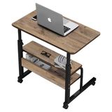 servetavcı Yükseklik Ayarlı ve Çift Raflı Laptop Sehpası ve Çalışma Masası - Ceviz (Tekerli) 70 x 40 cm - Açık Ceviz