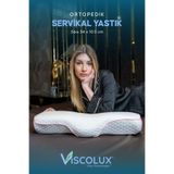 Servikal Boyun Destekli Ortopedik Yastık - Boyun Düzleşmesi Visco Yastık Pembe 56x34x10,5, Pembe