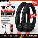 Servis 16X1.75 Dış Lastik (Bmx) Bisiklet Lastiği + Iç Lastik (2 Şer Adet Takım)+ 1 Adet Bisiklet Pompası +1 Adet 8 Sesli Bisiklet Kornası - Siyah - 16x1,75