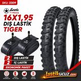 Servis 16X1.95 Dış Lastik (Tıger) Bisiklet Lastiği +Iç Lastiği (2 Şer Adet Takım) - Siyah - 16 x 1.95