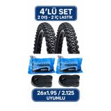 Servis 26 Jant Bisiklet Lastik Seti 2 Dış 2 İç Lastik 26x1.95 / 2.125 Uyumlu MTB Bisiklet Uyumlu Komple Set