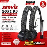 Servis 26X1.95 Dış Lastik (Nitro) Bisiklet Lastiği + İç Lastik (2 Şer Adet Takım)+ 1 Adet Pompa