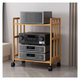 Ses depolama rafı, 2-5 kademeli Hi-Fi dolap, yüksekliği ayarlanabilir, bambu tekerlekli, ev sineması ve stereo aksesuarları için.