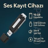 Ses Kayıt Cihazı USB Şeklinde Fark Edilmez Tasarım 16GB Tek Şarj Ile 16 Saat Kayıt