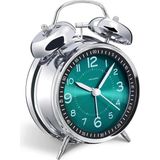 Sesli Alarmlı Saat Büyük Boy Nostaljik Analog Çalar Saat Fosforlu Işıklı Alarmlı Metal Gövde Akar Saniyeli Sessiz Şarjlı Pilli Saat HT-860 (Yeşil)