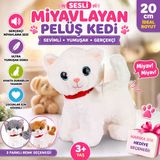 Sesli Miyavlayan Peluş Kedi 20 Cm Yumuşak Sevimli Ayakta İnteraktif Oyuncak