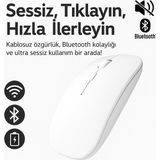 Sessiz Bluetooth Kablosuz Mouse – Şarjlı ve Konforlu Kullanım - Beyaz
