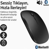 Sessiz Bluetooth Kablosuz Mouse – Şarjlı ve Konforlu Kullanım - Siyah