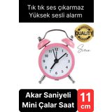 Sessiz Çalışan Yüksek Sesli Alarmlı Retro Tasarım Analog Masaüstü Çanlı Mini Çalar Saat Başucu 11 cm