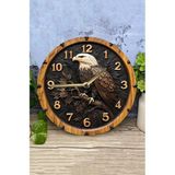 Sessiz Yuvarlak Ahşap Duvar Saati, Kuvars Hareketli 2d Kartal Desen SDW024 - 33 x 33 cm