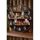 Sessiz Yuvarlak Ahşap Duvar Saati Kuvars Hareketli 2D Kedi Desen Sdw018,Sdw018 33 X