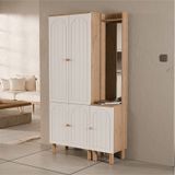 Set 5084-5088 Rapsody Sağ Aynalı 5 Kapaklı Membran 5 Askılı Bohem Portmanto Sepet-beyaz Beyaz - Meşe