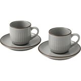 Set Çizgili Seramik Fincan Takımı | Mat Kahverengi Beyaz Rustik Espresso & Türk Kahvesi Fincanı