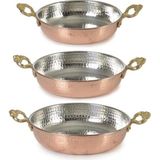 Set Içi Kalaylı Bakır Sahan Seti Çift Kulplu Omlet Yumurta Tavası 3 Lü Değişik Ölçülerde